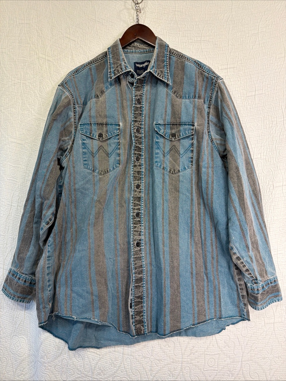 Vintage Wrangler Brushpopper Shirt 17.5 35 Long Tail Western Faded Cowboy 90s XL